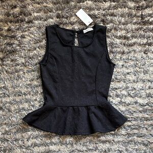 Ginger G Black Textured Paisley Peplum Tank Top with Flared Hem Size S NWT